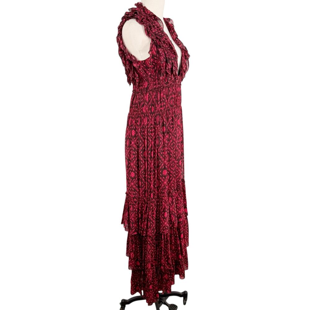 Ulla Johnson Adelina Gown Red Black Silk Maxi Dress Formal Wedding Guest Size 6 - Picture 7 of 16
